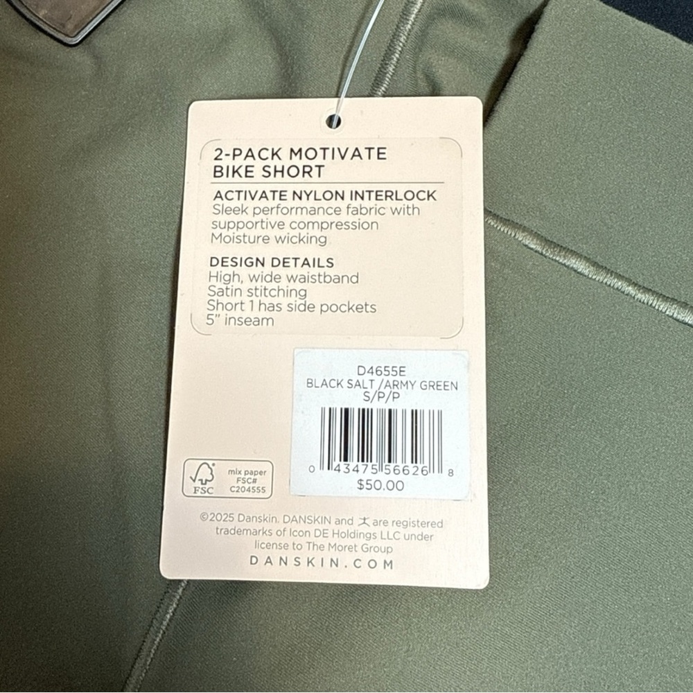 Danskin 2-Pack Motivate Bike Shorts (Black Salt & Army Green) - Size Small / P/P - Picture 3 of 11